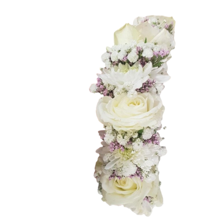 זר לראש לבן משולב ורדים לבנים